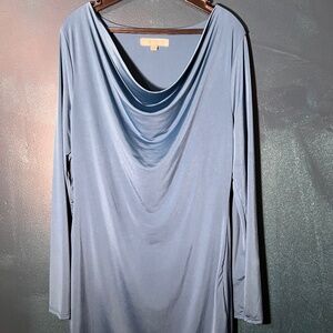 Cowl neck long sleeve satin blue dress